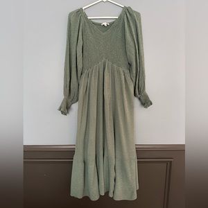 Baltic Born Lainey Smocked Dotted Midi Dress Sage Green